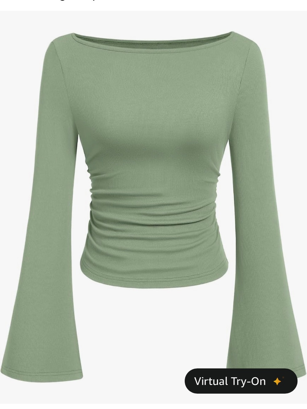 Ruched Boatneck Long Sleeve Top in Sage Green